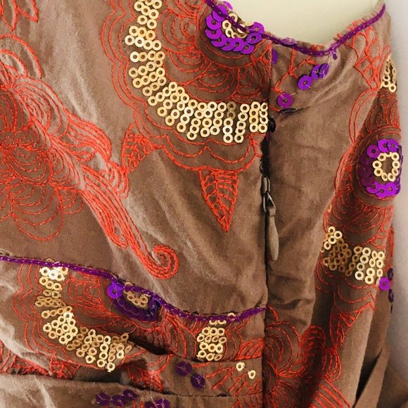 Women's Chelsea & Violet Cami Top Sz L Boho Embroidered Sequin Peplum Top - Picture 2 of 12